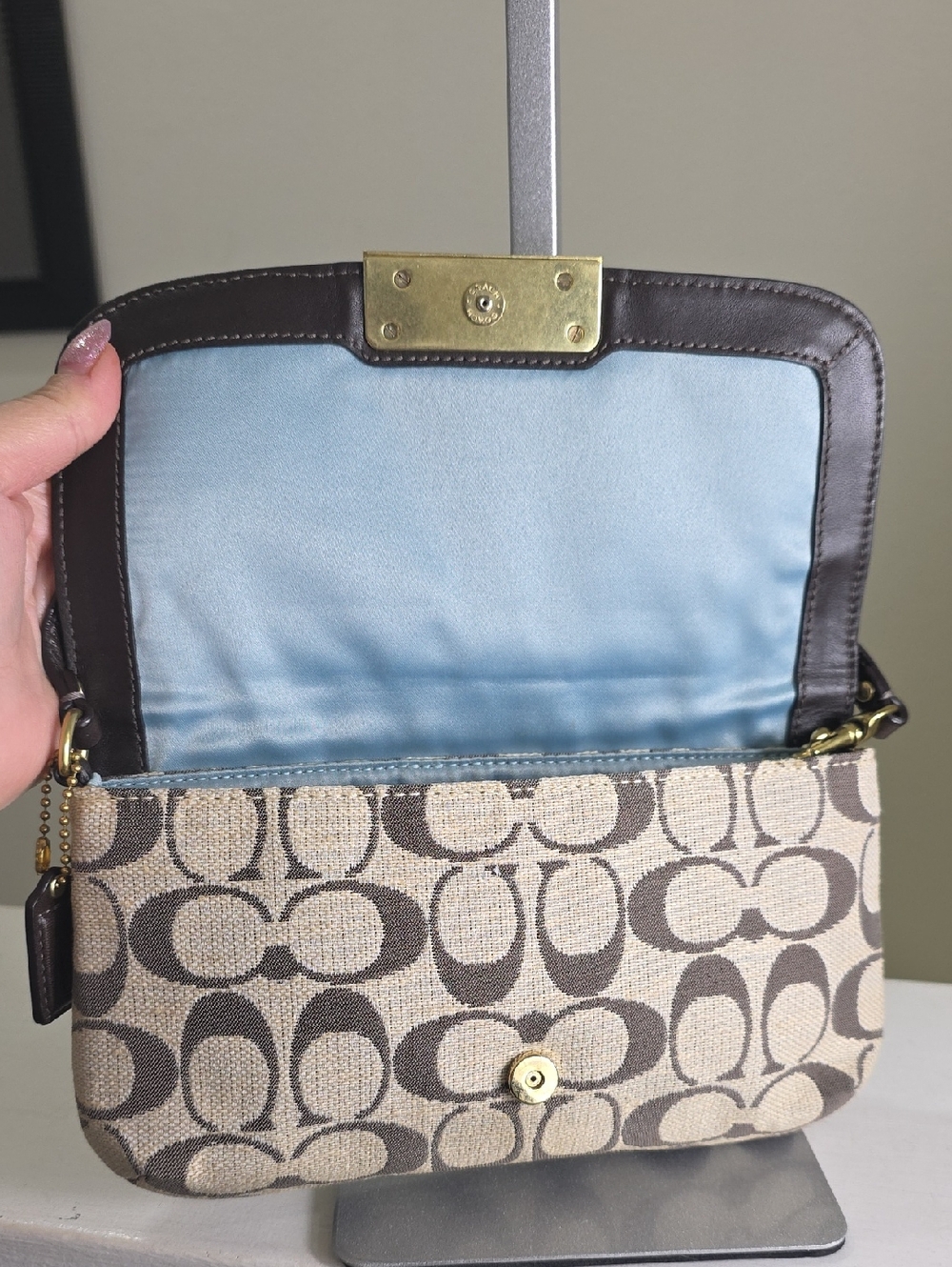 COACH Kristin Signature Fabric/Mahogony Leather Trim Large Wristlet/Minibag EUC - Picture 11 of 16